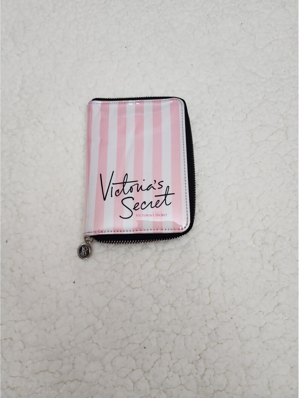 Used Victoria's Secret Striped PINK & WHITE Travel Wallet Zip Con Espejo